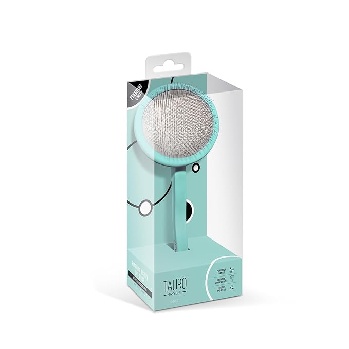 TAURO PRO LINE - Slicker Brush Round | Premium brush for dogs and cats with soft, flexible cushion ergonomic design. | Included: 1x grooming brush in Mint, Dimensions: Round, 3,5 x 7,4 in