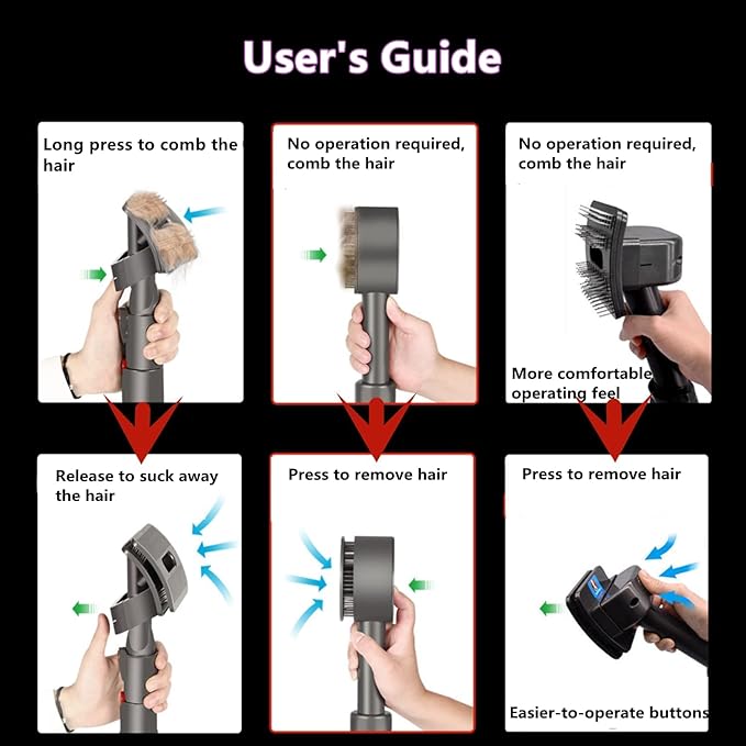 Dog Cat Short Hair Groom Brush Tool Attachment Kit Compatible with Dyson V7(SV11)、V8(SV10)、V10(SV12)、V11(SV14) 、V15, Hair Removal Brush, Extension Hose, Switch Trigger Lock