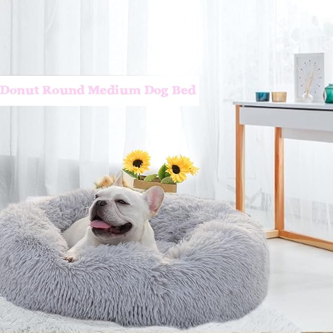 nononfish Dog Beds for Medium Dogs Washable,28 inches Gray Calming and Anti Anxiety Fits up to 45 lbs Pets Beds for Medium Dog.