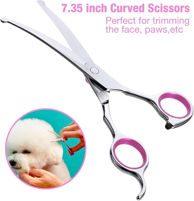 5 in 1 Dog Grooming Scissors with Safety Round Tips, Dog Grooming Scissors Kit, 4CR Stainless Steel Professional Pet Grooming Shears for Dog, Cat,Sharp and Sturdy, Pink