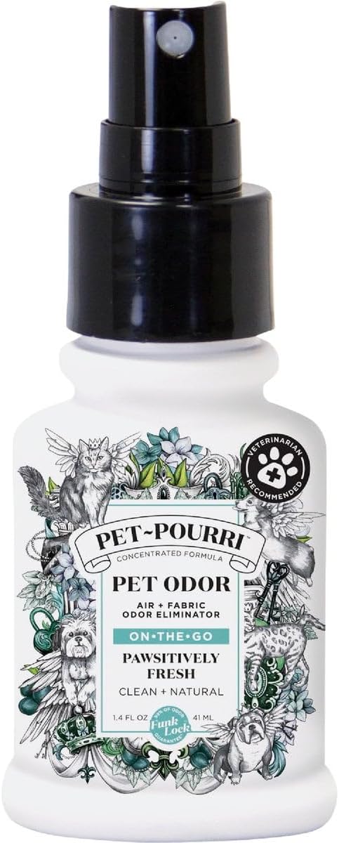 Pet-Pourri Pet Odor Air + Fabric Odor Freshener Spray, Pawsitively Fresh, Travel Size 1.4 Fl Oz