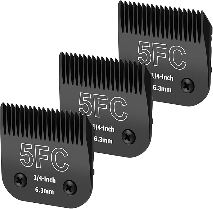 3 Pack 5FC Detachable Dog Grooming Steel Blades,Compatible with Andis,Oster A5,Wahl KM-10 Series,Cut Length 1/4" 6.3MM (Black)