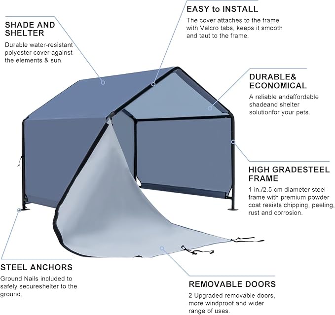 XLarge Outdoor Dog House 4'x4'x3.6' for Large Dogs, Animal Shelter with Upgraded Doors, Outside Sun Rain Canopy Pet House for Dogs, Cats, Small Animals and Livestock, Navy Blue
