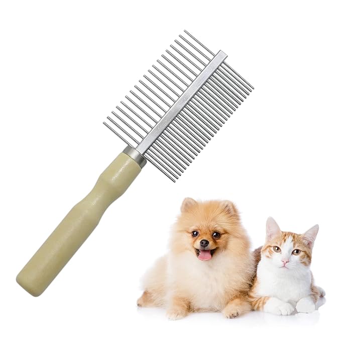 Wooden Handle Grooming Comb for Dogs Cats Pet(Double-Sided)