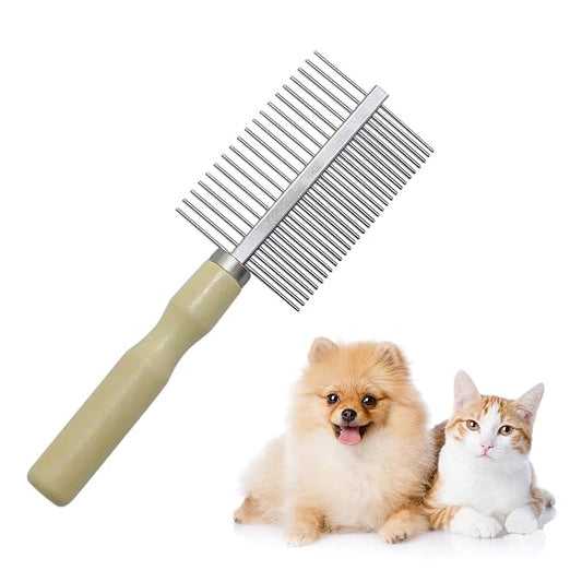 Wooden Handle Grooming Comb for Dogs Cats Pet(Double-Sided)
