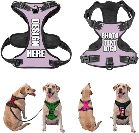 Custom Name Harness for Dog, Customized Pet Harnesses for Large Dogs, Personalized Dog Harness for Small Dog, Custom Pet Vest for Puppy, No Pull Dog Vests Personalization, Thistle, L