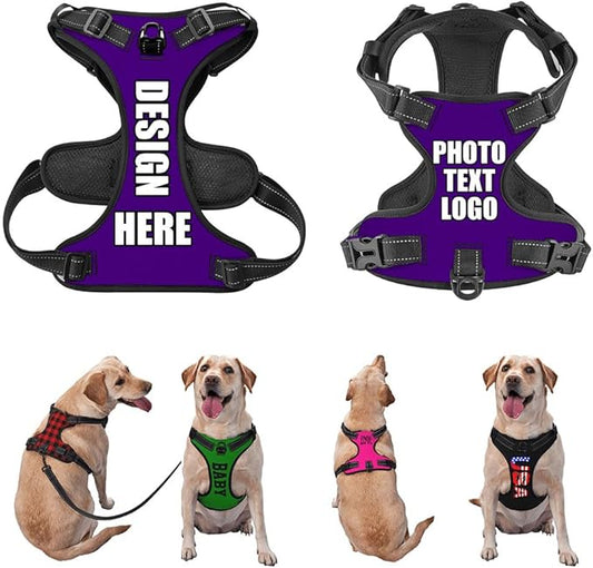 Custom Name Harness for Dog, Customized Pet Harnesses for Large Dogs, Personalized Dog Harness for Small Dog, Custom Pet Vest for Puppy, No Pull Dog Vests Personalization, DeepPurple, L