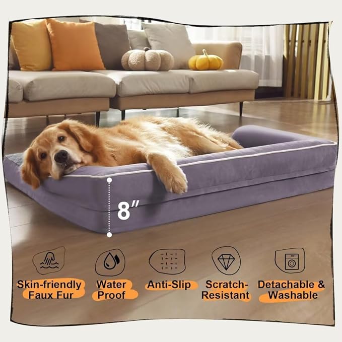 Orthopedic Large Dog Bed Washable, Orthopedic Dog Bed with Washable Removable Cover, XLarge Orthopedic Dog Beds for Large Dogs, Waterproof Pet Beds and Non-Slip Bottom, Extra Purple Large Dog Bed