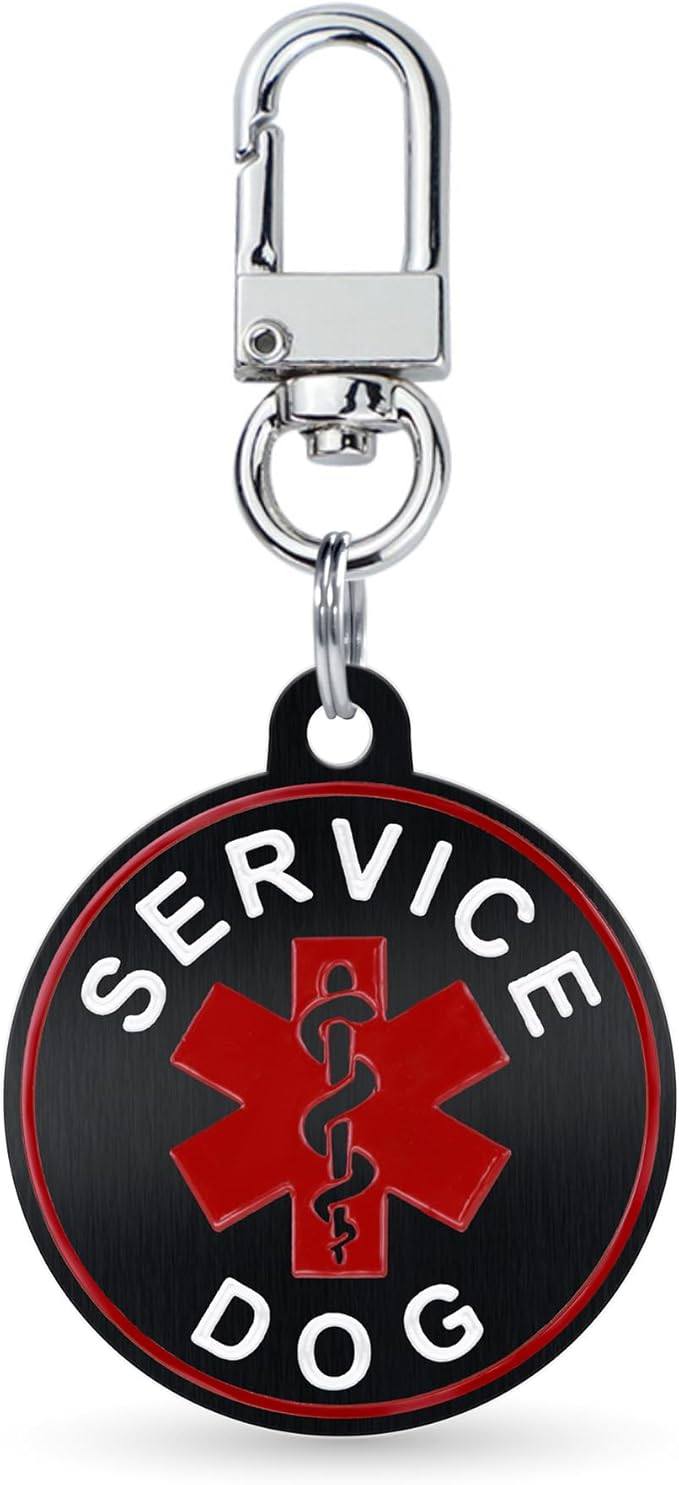Service Dog ID Tag for Small & Large Dogs - Emotional Support ESA Medical Alert Collar Accessory - Durable Stainless Steel Service Animal Tag - Classic Service Tag in Black Large