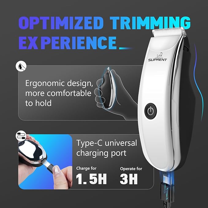 SUPRENT Dog Grooming Clippers for Matted Hair, Quiet Cat Hair Trimmer Kit for Long Fur, Waterproof Portable USB Rechargeable Professional Pet Grooming Supplies for Small Dog Pets