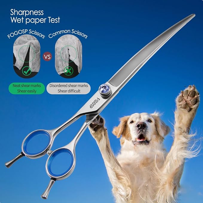 Left Handed Curved Scissors for Dog Grooming 7" Downward Professional Curved Shears Dog Grooming for Poodle Pet Cat Face Japan 440C Stainless Steel Super Sharp(7.0 curved)
