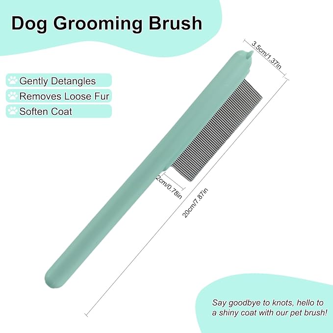 Cute Plastic Dog Comb with Stainless Steel Bristles and Furry Ears Design - Pet Grooming Tool for Removing Dirt and Tangles (Green)