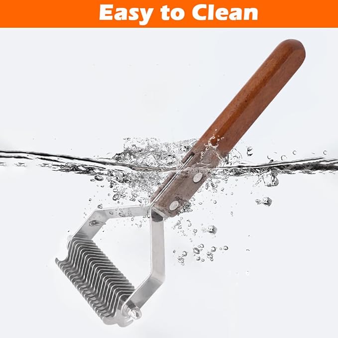 Professional Pet Grooming Brush, Dog Combs with Wood Handle, Double Sided Undercoat Dematting Comb Tool for Dogs and Cats - Remove Loose Hair & Matted Fur