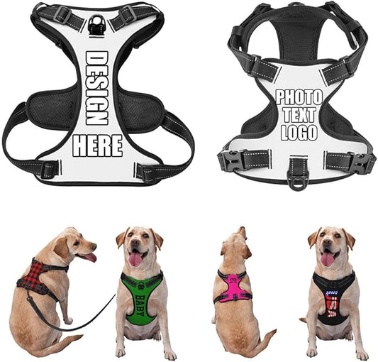 Custom Pet Traction Chest Harness for Training Walking with No Pulling Tugging Choking Pressure, Customized Comfy Dog Chest Harness, Reflective Pet Harnesses Customization, White, XL
