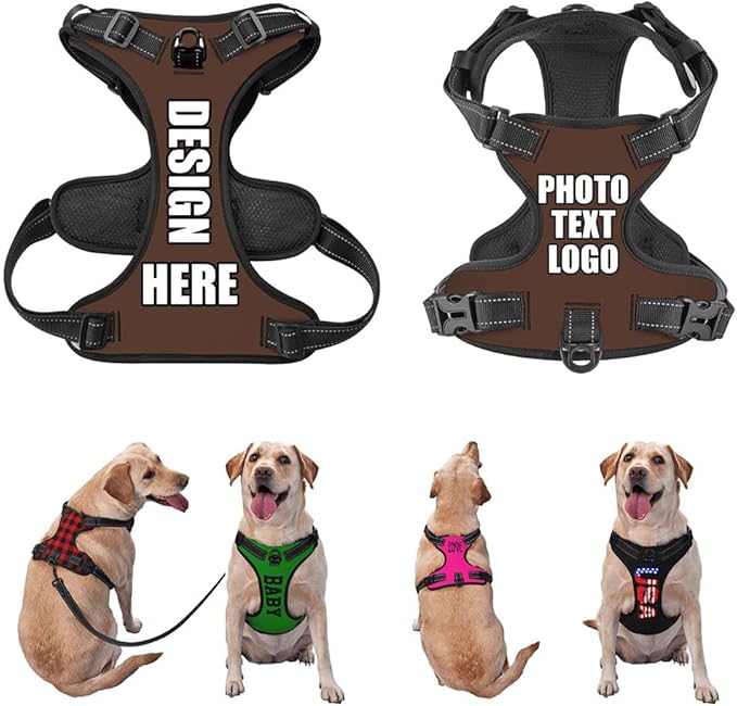 Custom Name Harness for Dog, Customized Pet Harnesses for Large Dogs, Personalized Dog Harness for Small Dog, Custom Pet Vest for Puppy, No Pull Dog Vests Personalization, Lightbrown, S