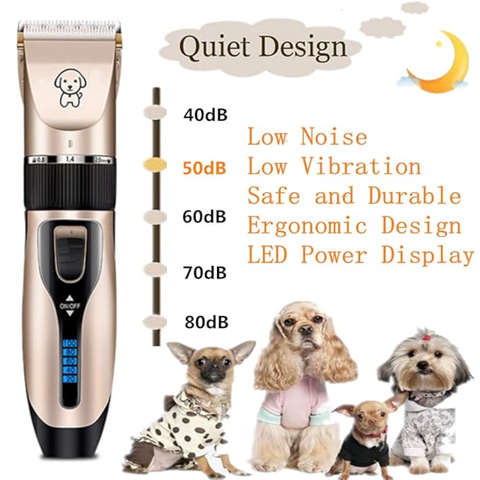 Professional USB Dog Clippers Low Noise Rechargeable Pet Trimmers Cordless Pet Grooming Kit Electric Pet Hair Clippers Dog Shavers with LED Display Nail Kits Replacement Blade