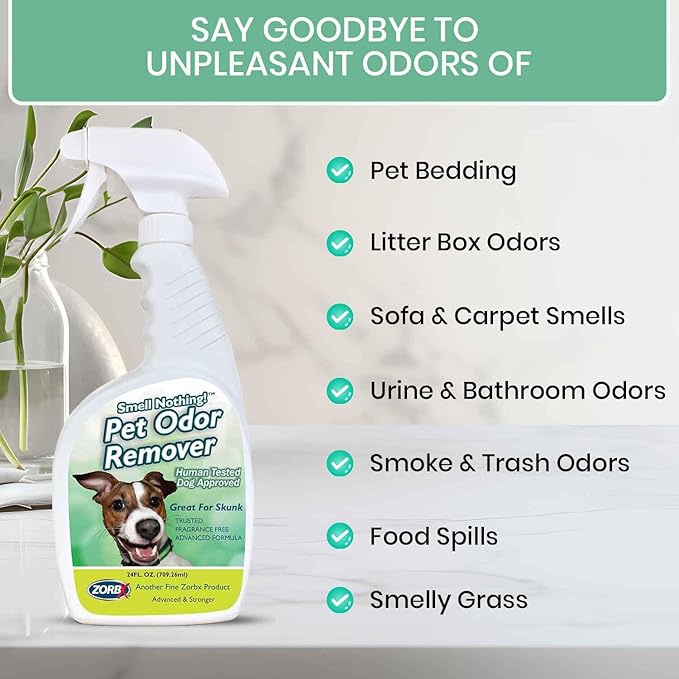 ZORBX Unscented Pet Odor Remover Spray 24 FL Oz – Perfume Free Strong Litter Odor Remover - Advanced Odor Control for Carpet, Bathroom & Urine Odors - Fast Acting Odor Remover Spray for Dogs & Cats