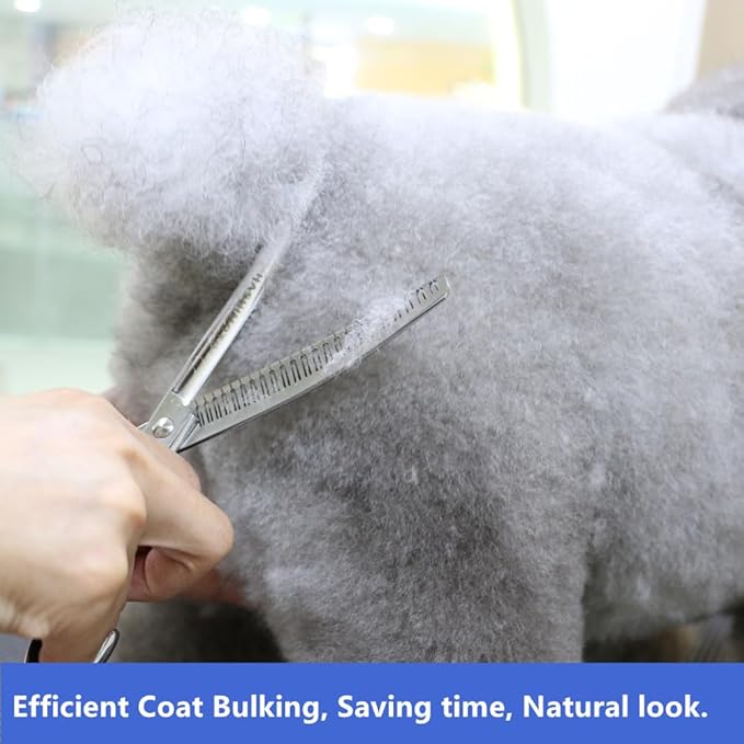 HASHIMOTO Curved Eraser Dog Grooming Scissors, 23 Teeth,7.0 Inch,80% Thinning Rate,Light Weight, Designed for Bulking off Coat Quickly.