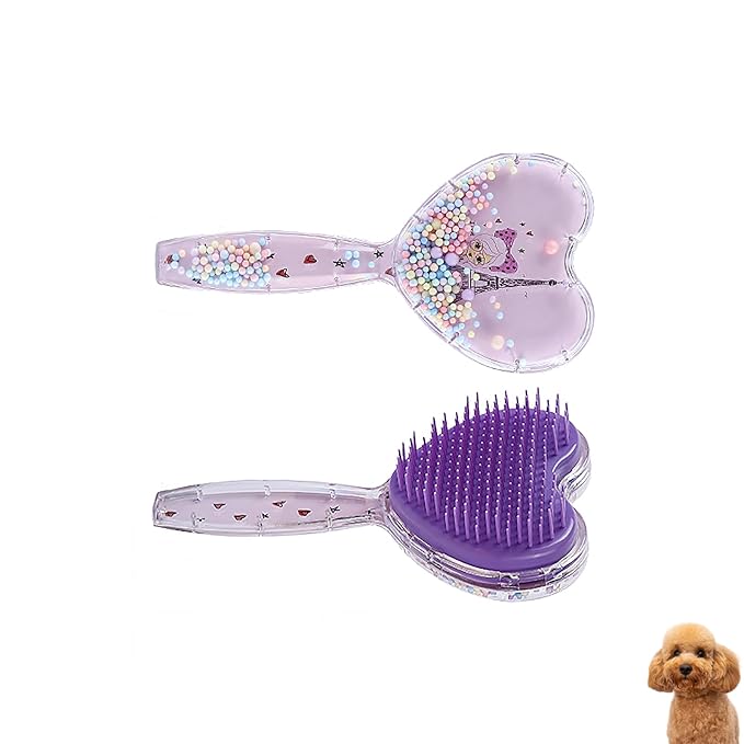 Small Dog Brush, Soft Dog Brush for Shih Tzus, Yorkies, Maltipoos, Maltese , Love Shape Puppy Massaging Hair Brush, Cat Brush, for Small Dogs Cats Rabbits of All Hair Types (Purple)