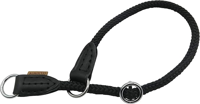Braided Rope Collar, Pro Training Dog Collar, No Pull Round Martingale Collar, Slip Collar with Slidable Stop Ring - Ideal for Extra Small Dogs (XS (1/4") - 14" Long, Black)
