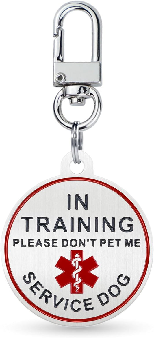 Service Dog ID Tag for Small & Large Dogs - Emotional Support ESA Medical Alert Collar Accessory - Durable Stainless Steel Service Animal Tag - in Traning Service Tag in Silver Small