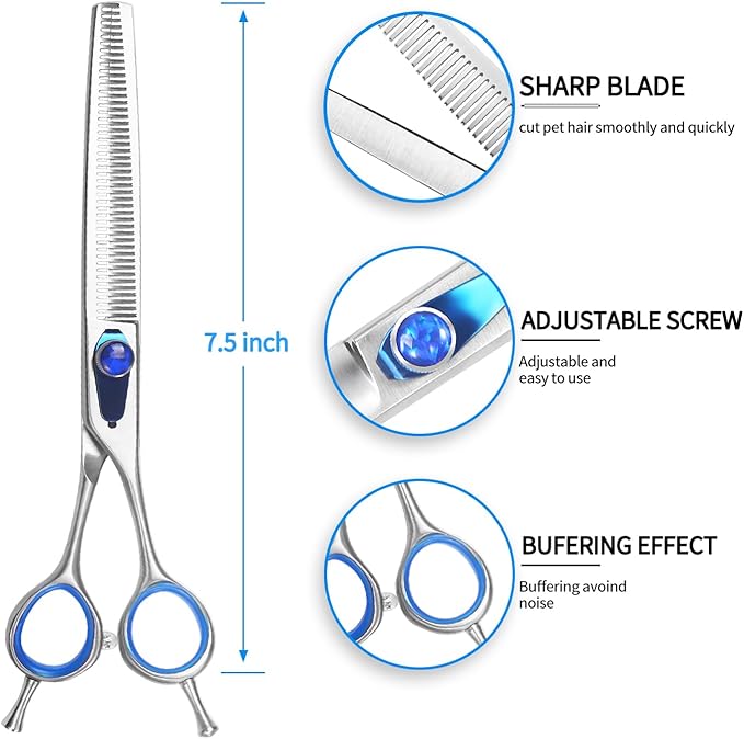 7.5'' Thinning Shears for Dogs Professional Dog Thinning Shears for Grooming, Japan 440C Stainless Steel Shears,Sharp, Fluffy Heavy Duty Blending Scissor for Pets