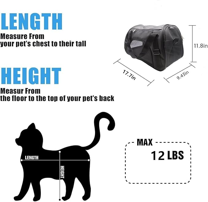 Cat Carrier,Soft-Sided Pet Travel Carrier for Cats,Dogs Puppy Comfort Portable Foldable Pet Bag Airline Approved (Medium-Black)