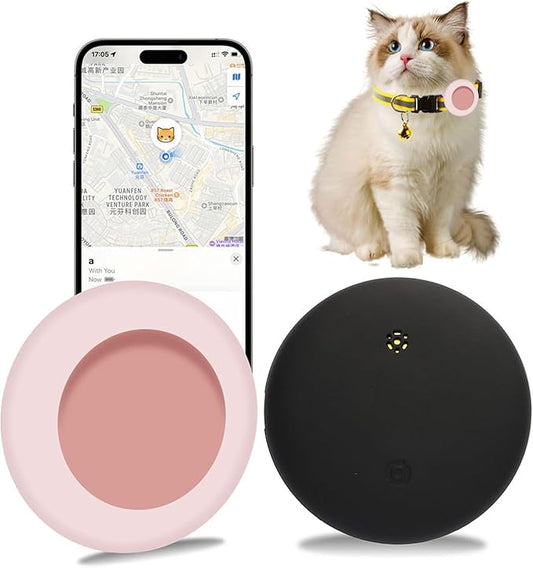 Pet Tracker for Cat, Smart Cat Location Tracker with Holder, MFi Certificated Tracking Device, No Monthly Fee, Works with Find My, Collar Not Included, Not GPS Tracker(iOS Only) (Pink,Small)