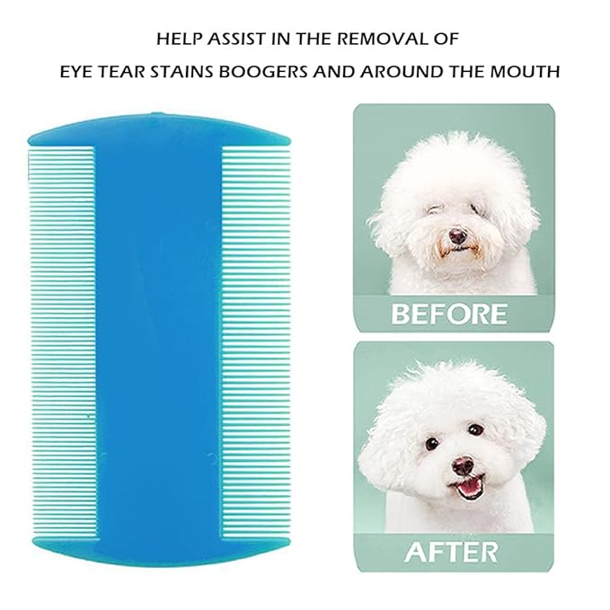SKYPIA Combs Set, 4 Packs Pet Lice Combs for Cats Dogs Plastic and Stainless Steel Flea Combs, Dandruff Remover, Dog Grooming Comb, Identify Skin Problems, Large, Blue, Pink, Silver