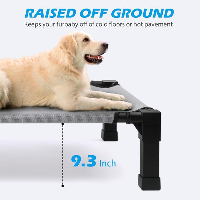 Cooling Elevated Dog Bed, Raised Dog Bed with Washable Breathable Mesh and Metal Frame, Portable Dog Cot Bed with No-Slip Feet for Outdoor and Indoor Use