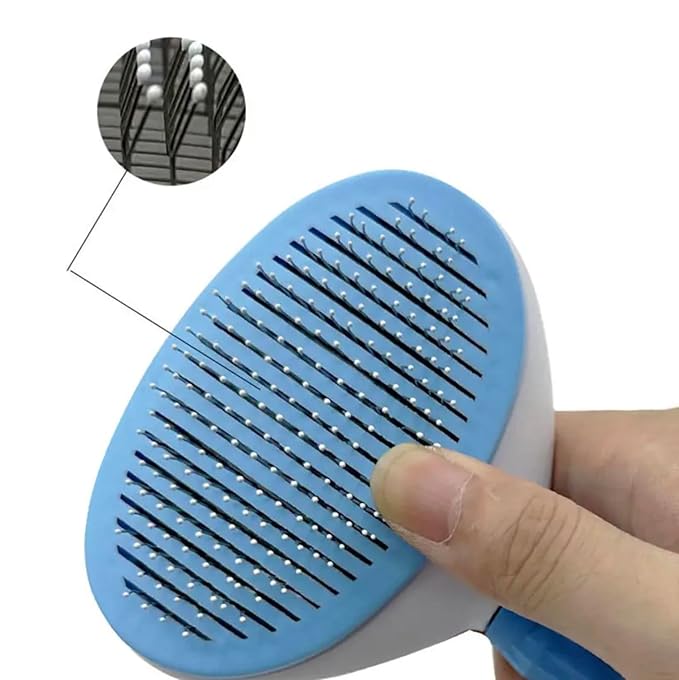 Self-Cleaning Pet Grooming Brush for Dogs & Cats - Bent Needle Bristles for Shedding & Massage - Easy to Clean, Durable Design (Blue)