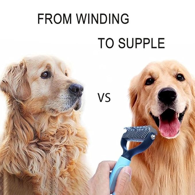 Pet Grooming Rake - Double-Sided Deshedding Dematting Tool, Undercoat Rake for Dogs & Cats, Extra-Wide Dog Grooming Brush & Deshedder Comb for Long Hair, Reduces Shedding 95%