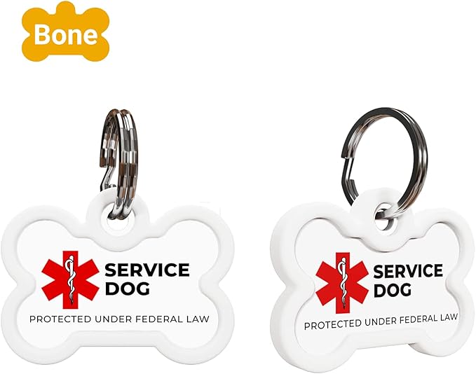 QR Code Pet Tag Service Dog ID - ESA - Emotional Support Service Dog Name Tags (Service Dog, Bone)