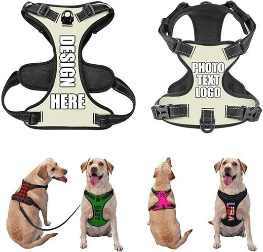 Custom Pet Traction Chest Harness for Training Walking with No Pulling Tugging Choking Pressure, Customized Comfy Dog Chest Harness, Reflective Pet Harnesses Customization, Beige, XL