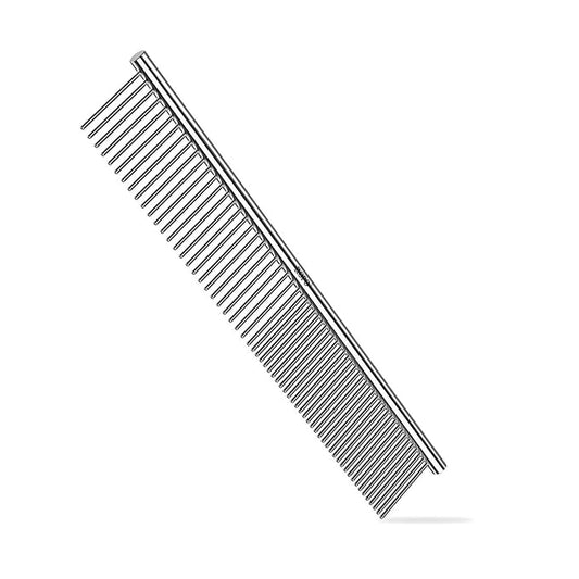 ROPO Dog Comb for Removing Matted Fur - Pet Dematting Comb with Rounded Teeth and Non-Slip Grip Handle - Prevents Knots and Mats for Long and Short Haired Pets (Round handle, Bright Silver)