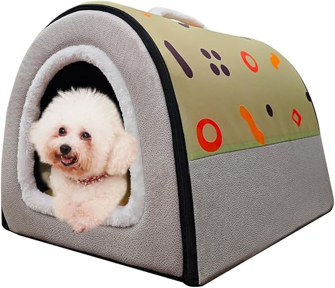 Dog Bed or Cat Bed,2 Ways to Use,Indoor Pet House with Fluffy Mat,Removable and Washable Cover,Splash-Proof House and Non-Slip Bottom,for Medium Dogs and Cats(L Light Green & Gray)