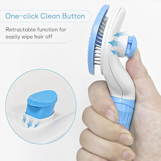 Self-Cleaning Slicker Brush,Pet Brush, Pet Massage Tool for Dogs Cats Rabbits Pet Grooming Shedding Brush Hair Care, Gentle on Skin (Blue)