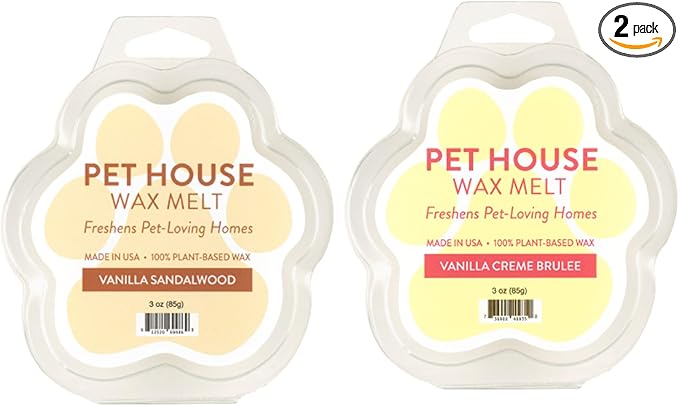 One Fur All Pet House Wax Melts - Vanilla Sandalwood/Vanilla Creme Brulee Pack of 2 - Odor Eliminating, Long-Lasting Scented Wax Melts - Natural, Pet-Friendly