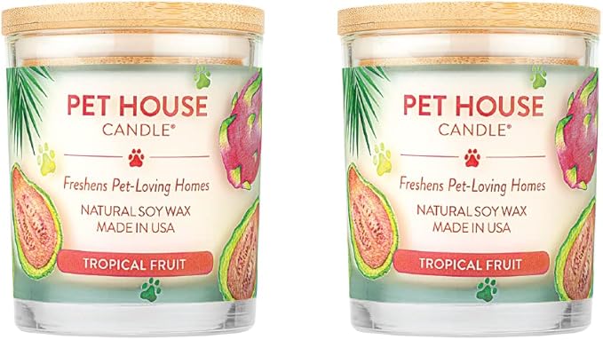 Pet House 9 oz Tropical Fruit Scented Pet Odor Candle, Clean Burning, Long Lasting, Plant Based Spring, Summer Scented Soy Candles, 60 Hour Burn Time, Pack of 2