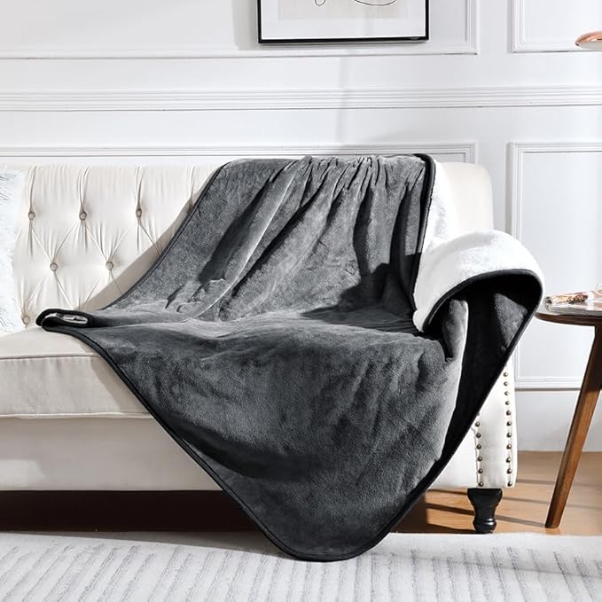 Waterproof Blanket for Bed Couch Sofa, Soft Liquid Pee Proof Pet Blanket for Dog Puppy Cat, Reversible Sherpa Fleece Blanket for Furniture Protector (Dark Grey, 50x60 inches)