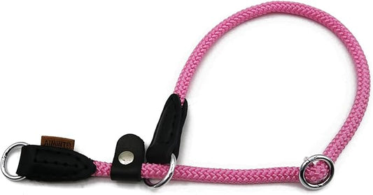 Braided Rope Collar, Training Dog Collar, Round Martingale Collar, Slip Collar with Adjustable Stopper and Slidable Stop Ring - Ideal for Small Dogs (S(1/4") - 14" Long, Pink)
