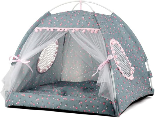 pawstrip Dog Tent Indoor Cat House Pink Puppy Bed Portable Pet Teepe Princess Dog Camping Tent Outdoor Kitten Houses Cute Bunny Nest Girl Kitty Cave (M, Gray)