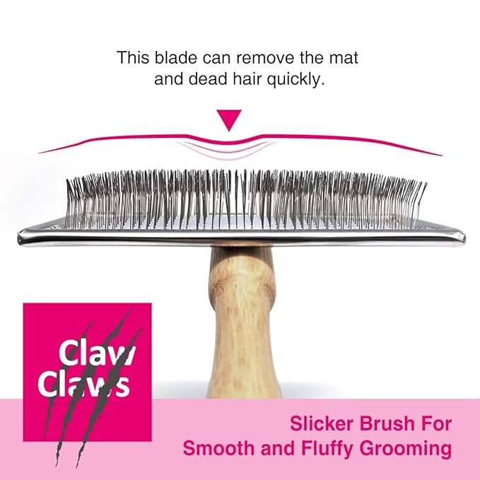 Groomer Bundle: Pet Comb with Oval Handle S Size + Small Pet Slicker Brush, Easy-to-use Grooming tool for Dog and Cat, Not Scratchy, Pull all the Loose Fur, 20% Fine Metal Teeth
