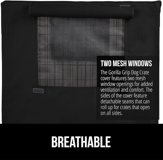 GORILLA GRIP Dog Crate Covers Compatible with Amazon Basics Dog Crates, All Sides Open, Privacy Cover Fits 30" Wire Kennel, Breathable Mesh Windows, Light Reducing Puppy Training Cage Topper, Black