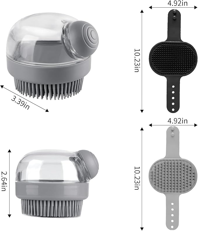 Comotech 3PCS Dog Bath Brush Scrubber | Shampoo Brush with Adjustable Ring Handle for Short & Long Hair (Gray, Black, Gray)