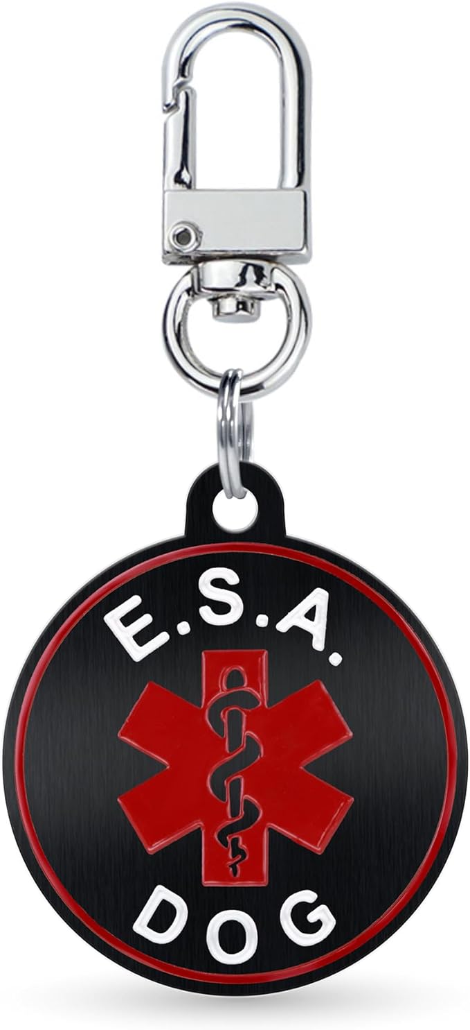 Service Dog ID Tag for Small & Large Dogs - Emotional Support ESA Medical Alert Collar Accessory - Durable Stainless Steel Service Animal Tag - Classic ESA Service Tag in Black Small