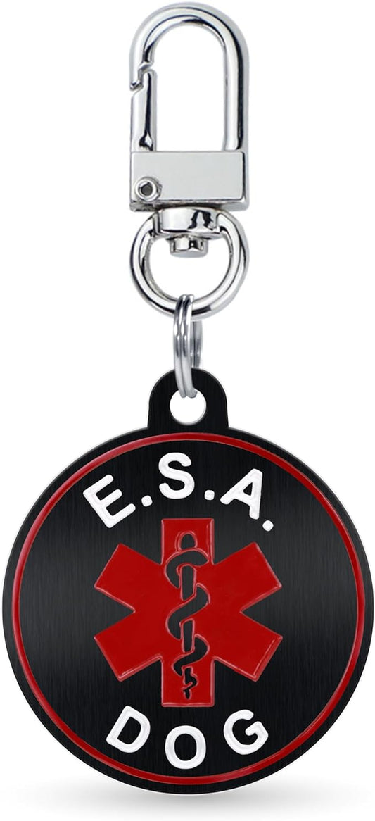 Service Dog ID Tag for Small & Large Dogs - Emotional Support ESA Medical Alert Collar Accessory - Durable Stainless Steel Service Animal Tag - Classic ESA Service Tag in Black Large