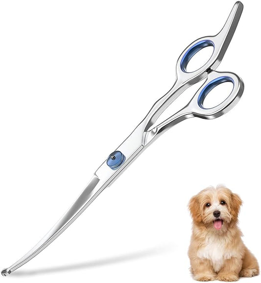 7.5" Curved Dog Grooming Scissors with Safety Round Tips, Light Weight Professional Pet Grooming Shears Stainless Steel for Dogs Cats Pets