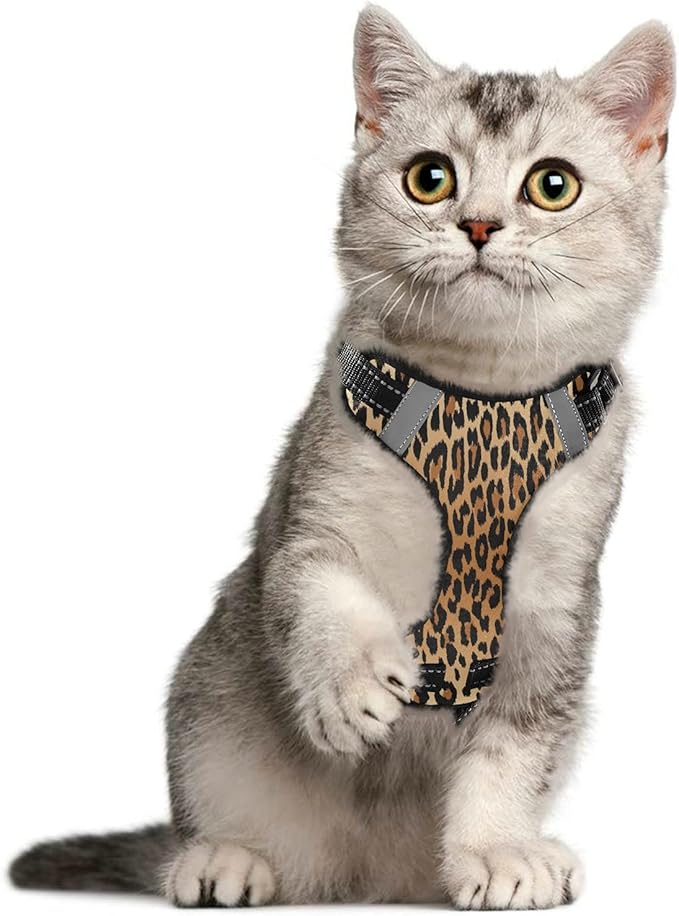 Cat Harness and Leash Set,Escape Proof Safe Cat Vest Harness,Reflective Adjustable Soft Mesh Breathable Harness,Easy Control for Small, Medium, Large Cats-Fashion Colorful Leopard Animal Print