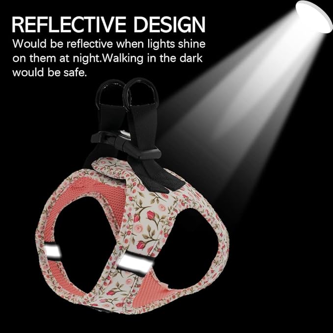 Step in Dog Harness and Leash Set, Reflective Dog Harness and Leash No Pull Dog Harness for Small Medium Large Dogs and Cats (XS(Neck:10-11.5",Chest:12.5-14.5"), RoseFlower)